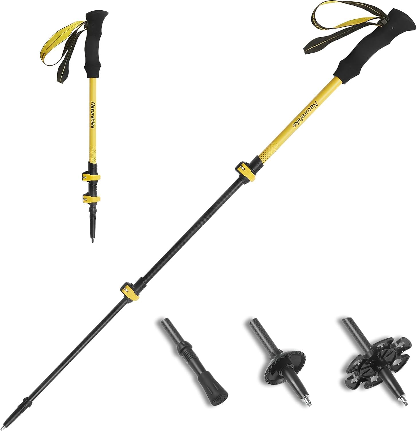Naturehike 1 Piece 3K Carbon Fiber Trekking Pole-Collapsible and Telescopic 3 Section Ultralight Hiking Pole for Women Men Walking Pole Travel Backpacking Camping