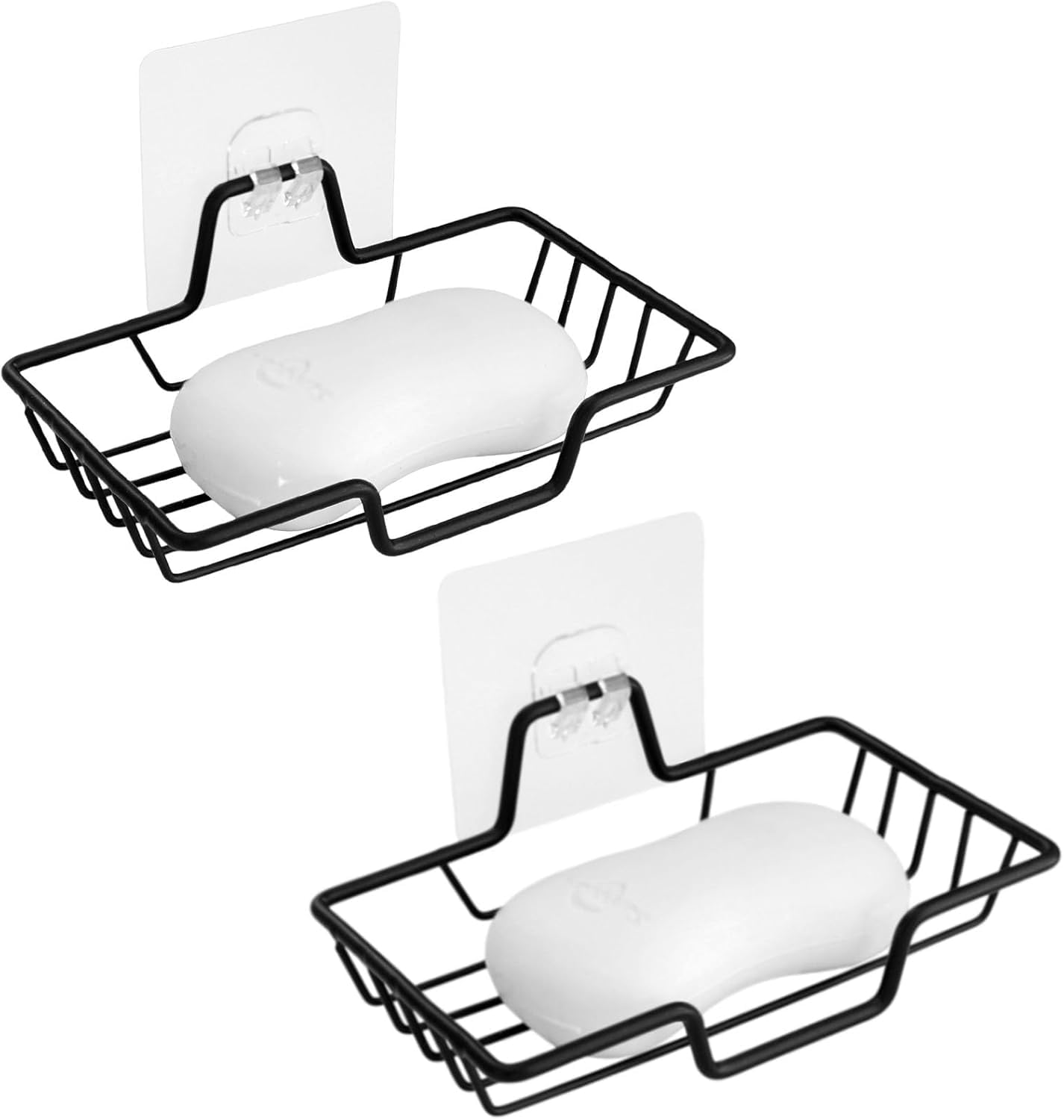 Emapoy 2 Pack Soap Dish Holder, Shower Wall Soap Dish Holder, Wall Mounted No Drilling Soap Dish Self Draining Bar Soap Holder, Stainless Steel Sponge Holder For Bathroom