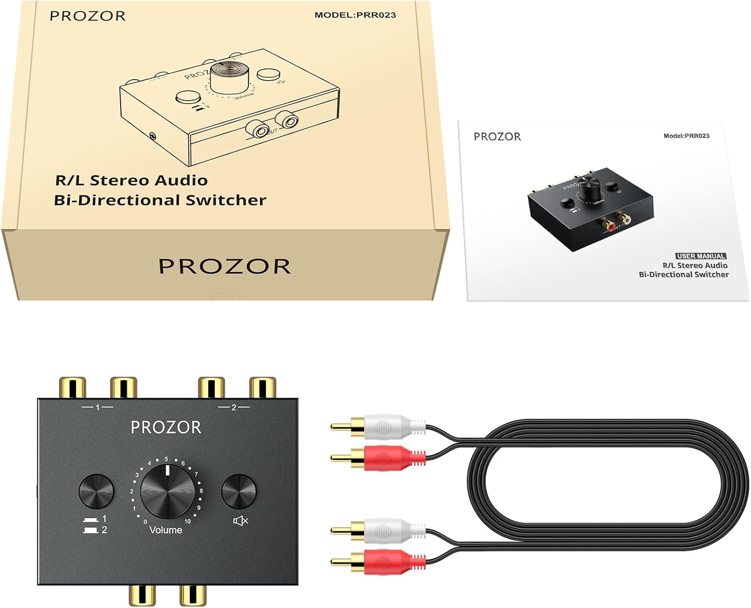 PROZOR RCA Stereo Audio Switcher - 2 in 1 Out R/L Stereo Audio Switch, 1 in 2 Out Stereo Audio Splitter with Mute Button and No External Power Required - Image 8