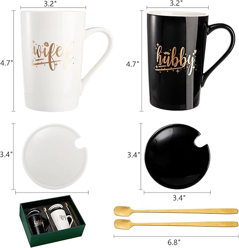 Miniatura 2 de Peohud Paquete de 2 tazas de café para parejas de 14 onzas, regalos de boda para pareja, novia y novio, juego de tazas de porcelana para esposa y