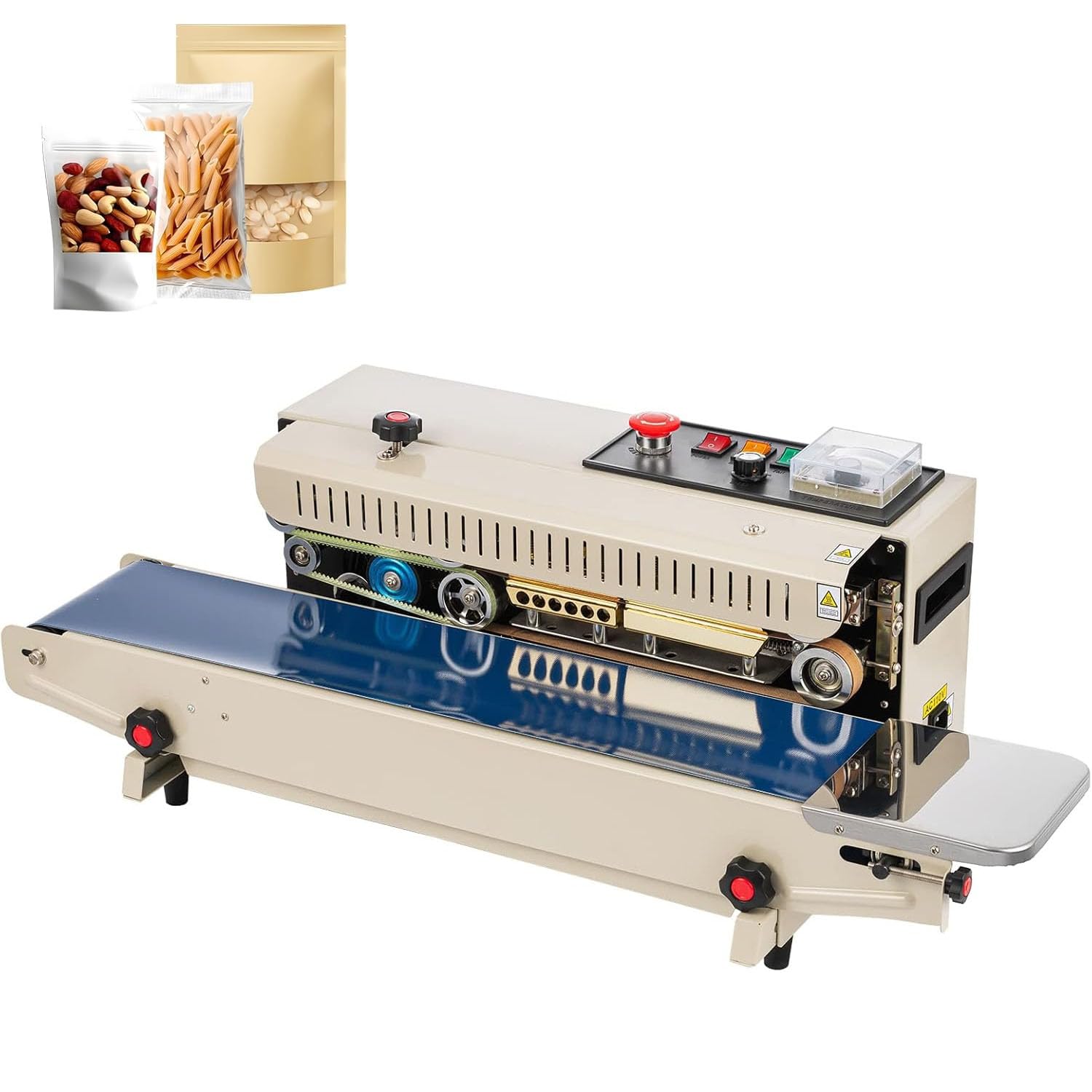 ASerZenith Continuous Band Bag Sealer, 10Mm Sealing Width Auto Sealing Machine With 0-300°C Temp Control, Even Heating For Pp, Pe, Pvc, Foil, Kraft Paper Bags