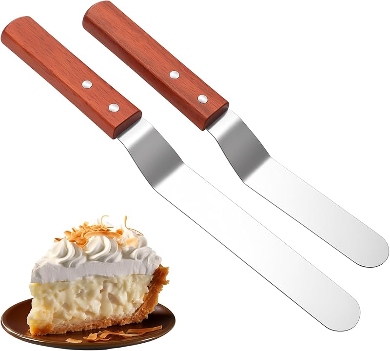 Espátula compensada para decoración de pasteles, 2 espátulas para glaseado de acero inoxidable, juego de espátulas para glaseado en ángulo para hornear, espátulas para pasteles de 6 y 8 pulgadas con mango ergonómico para cocina casera