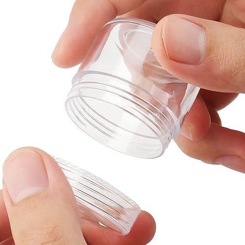 Miniatura 5 de ZEONHEI Paquete de 60 recipientes de muestra de plástico transparente de 0.71oz, tarros de muestra vacíos con tapas, tarros redondos de plástico