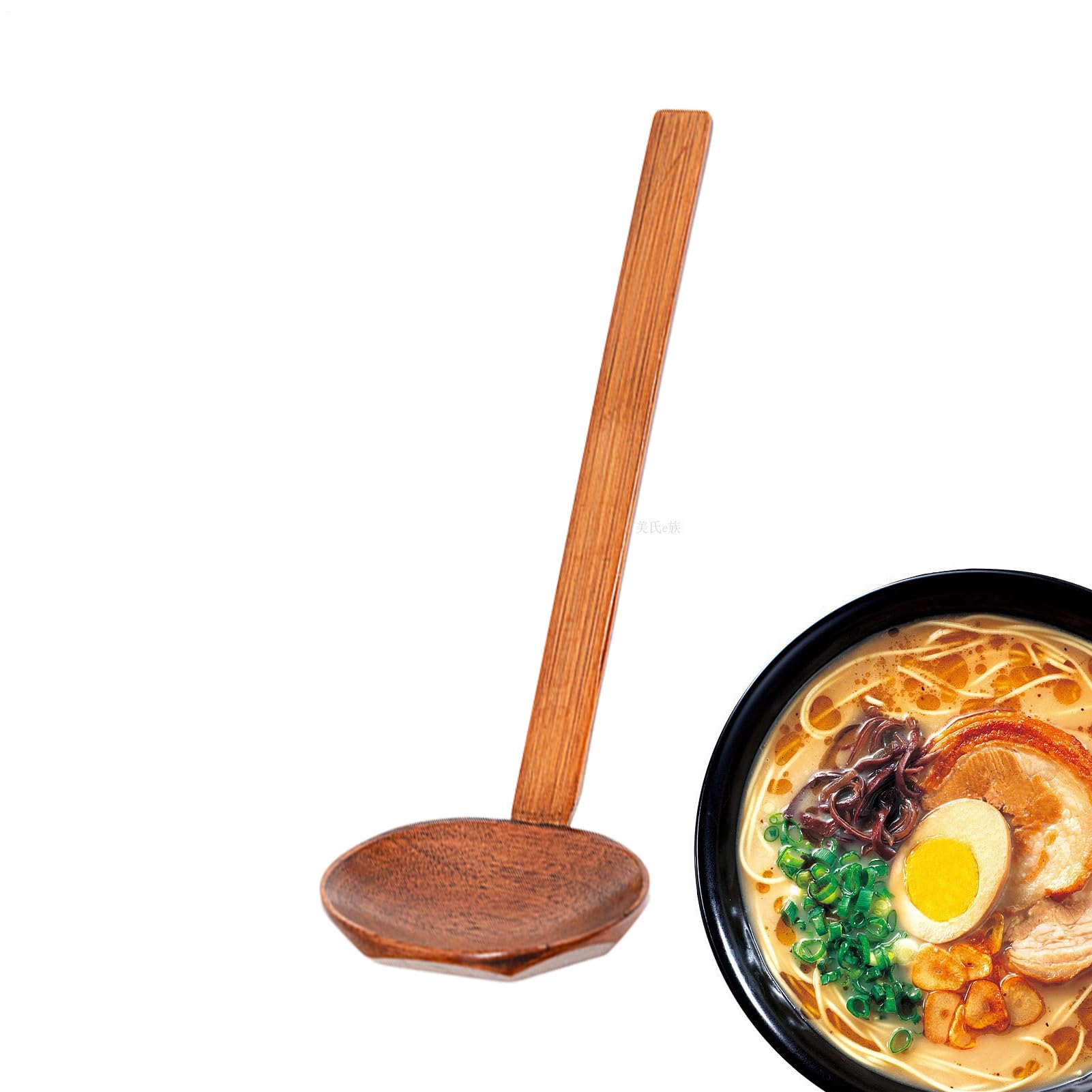 Cucchiaio in legno giapponese – Cucchiaio da portata con manico lungo, mestolo da portata per piatti di pasta e porzioni di brodo, posate con manico comodo, cucchiaio resistente al calore per la