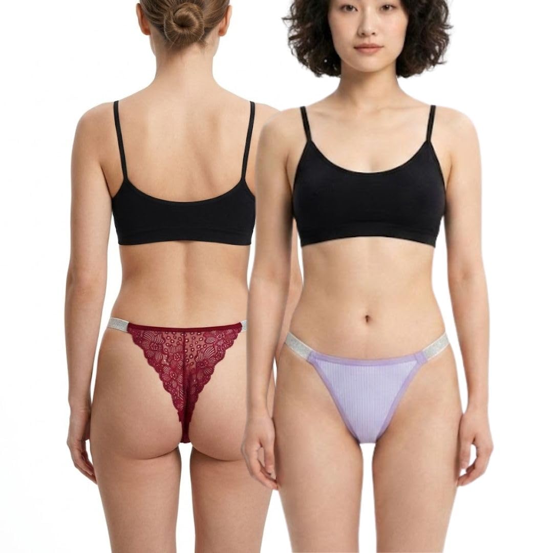 Women Comfortable Lace Jari G-String Thong Bikini Underwear for Women Pack of 2 (PURPAL-Maroon)-picture-27
