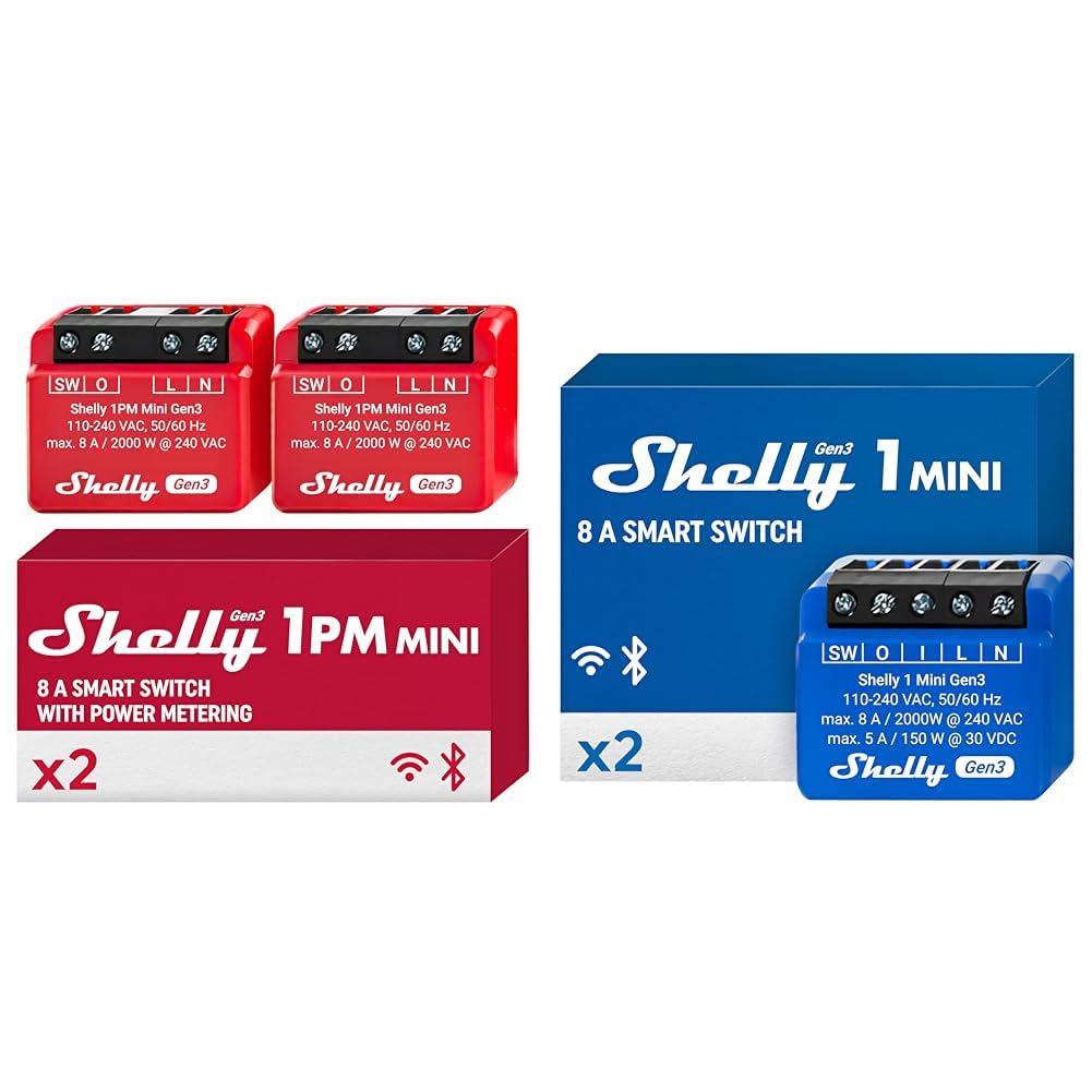 Shelly Plus 1PM Mini Gen 3, Duo Pack, Interruttore Relè Intelligente, Wifi, 1 Canale & Plus 1 Mini Gen3, Duo Pack, Interruttore di Relè Intelligente, Wifi, 1 Canale