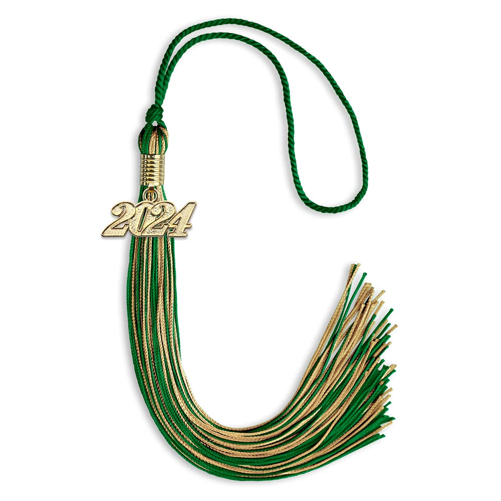 Endea Graduation Mixed Double Color Tassel with Gold Date Drop (Green/Antique Gold, 2024)