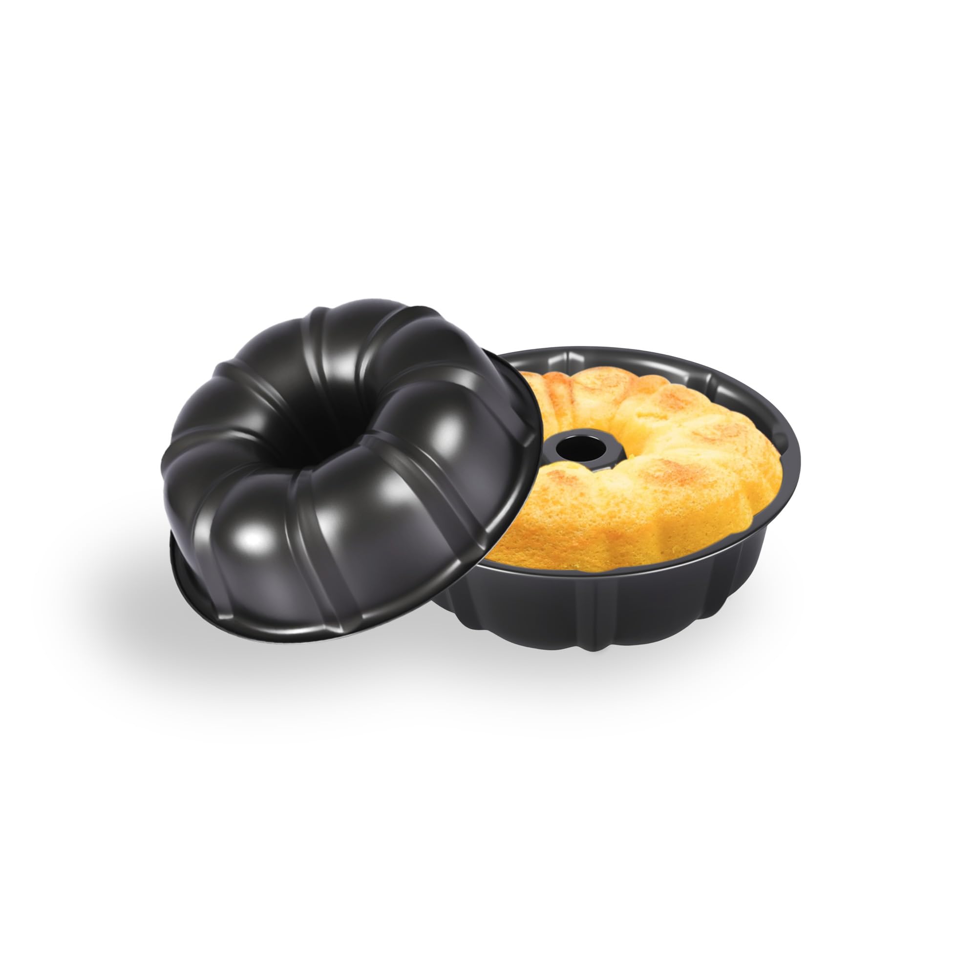 2 Pezzi Stampo Torta teglia Stampo per Ciambella con Tubo da forno in Acciaio con Rivestimento Antiaderente da Forno per Biscotti e Torte 24 cm (Nero)