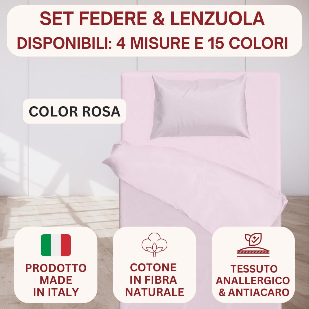 Set Lenzuola 100% Cotone Tinta Unita - Lenzuolo Con Angoli Elasticizzati, Sopra E Federa - Foto 11