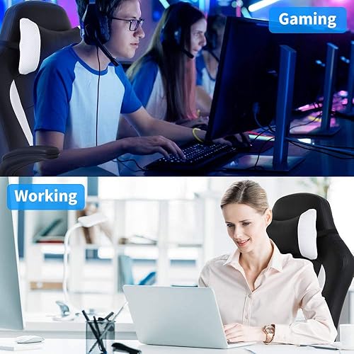 Miniatura 7 de Silla de oficina de piel sintética, silla de juegos de escritorio, respaldo alto, altura ajustable, silla de computadora con soporte lumbar trasero