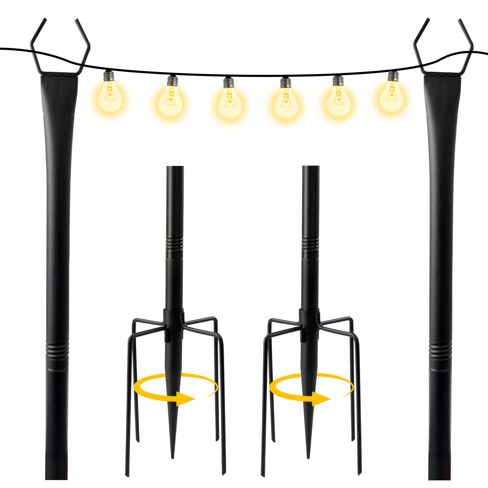 Palo luminoso per esterni da appendere – palo luminoso da 3 m con staffe per recinzione, luci a sospensione, supporto in metallo per cortile, giardino, matrimonio, bistrot luci (2)