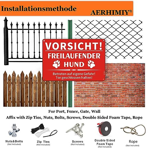 Vorsicht Hund Schild Aluminium Reflektierend 20×30cm, Freilaufender Hund Schild Metall, UV-Schutz, Wasserfest, Mit Bohrlöcher, Rot