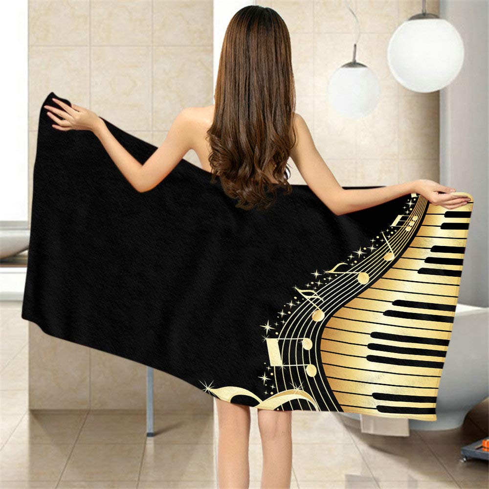 Moslion Comfy Bath Towels Musical Notes with Piano Soft Bathing/Beach/Camping Towel for Women Men Girls Boys Large Size 64x32 Inches