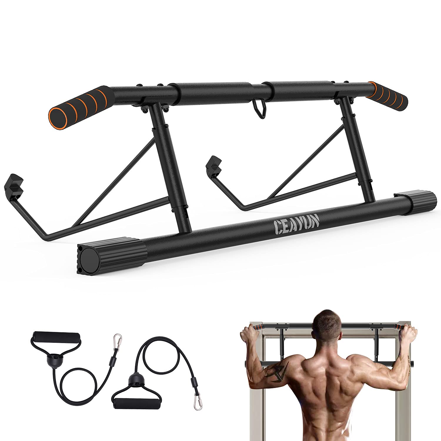 CEAYUN Pull up Bar for Doorway, Portable Pullup Chin up Bar Home, No Screws Multifunctional Dip bar Fitness, Door Exercise Equipment Body Gym System Trainer