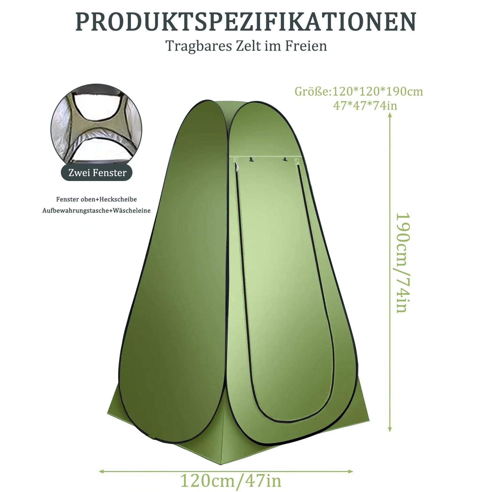 Campingzelt, Pop-Up Duschzelt,Toilettenzelt,Umkleidezelt,47.24 * 47.24 * 74.80in,Tragbar Mobile Umkleidekabine für Outdoor Wandern Strand Inklusive Tragetasche & Zubehö