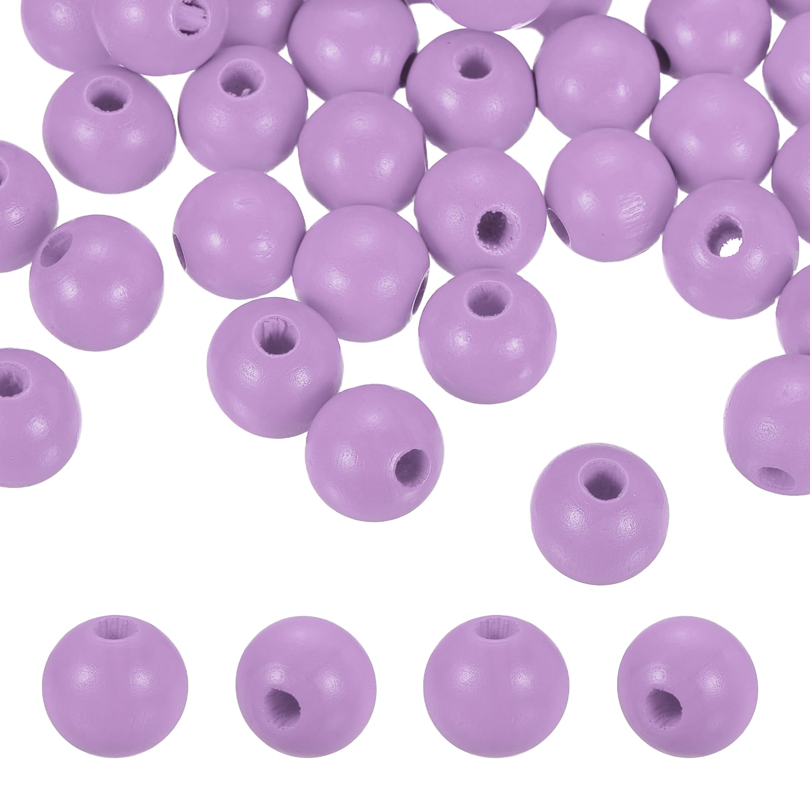 PATIKIL 100pcs 16mm Purple Natural Wood Beads with 4mm Hole — image 1