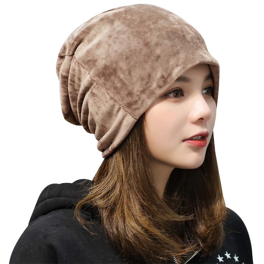 Meliya Velvet Slouch Beanie Hat Winter Warm Baggy Skull Cap (Khaki)