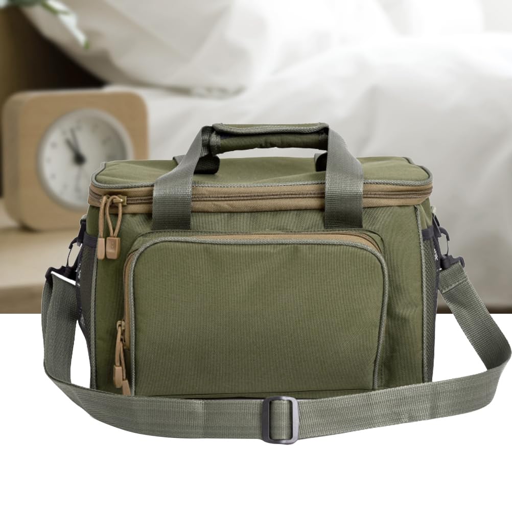 à Dos de Rangement imperméable pour matériel de pêche Multifonction en Tissu Oxford avec bandoulière et Porte-Bouteille d'eau Vert armée 37 x 25 x 25 cm