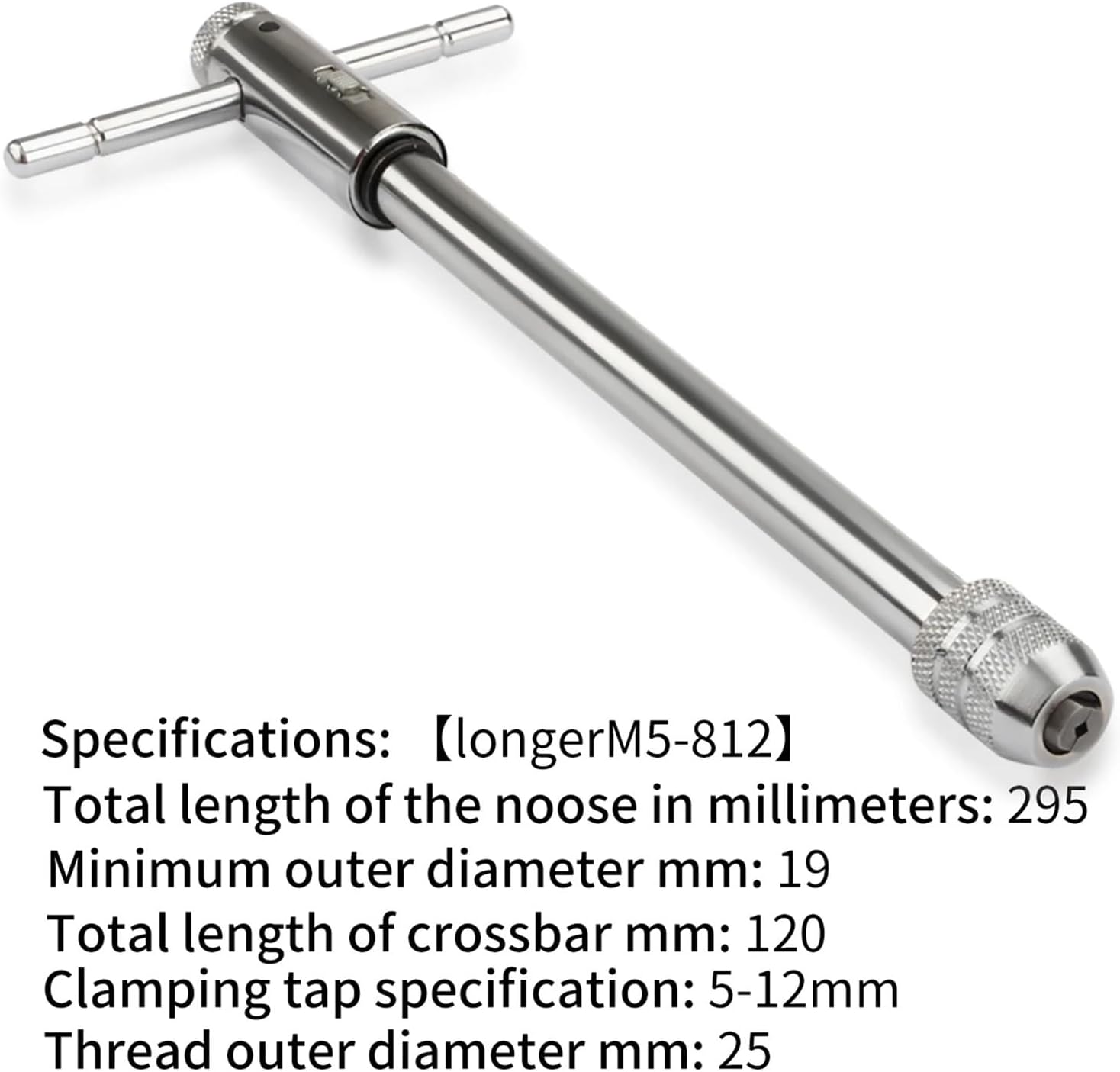 Adjustable Reversible Ratchet Tap Wrench 1Pcs T-Handle M3-8 M5-12 Tap Screw Holder Metric Thread Mechanical Workshop Tools(M5-M12 Longer)