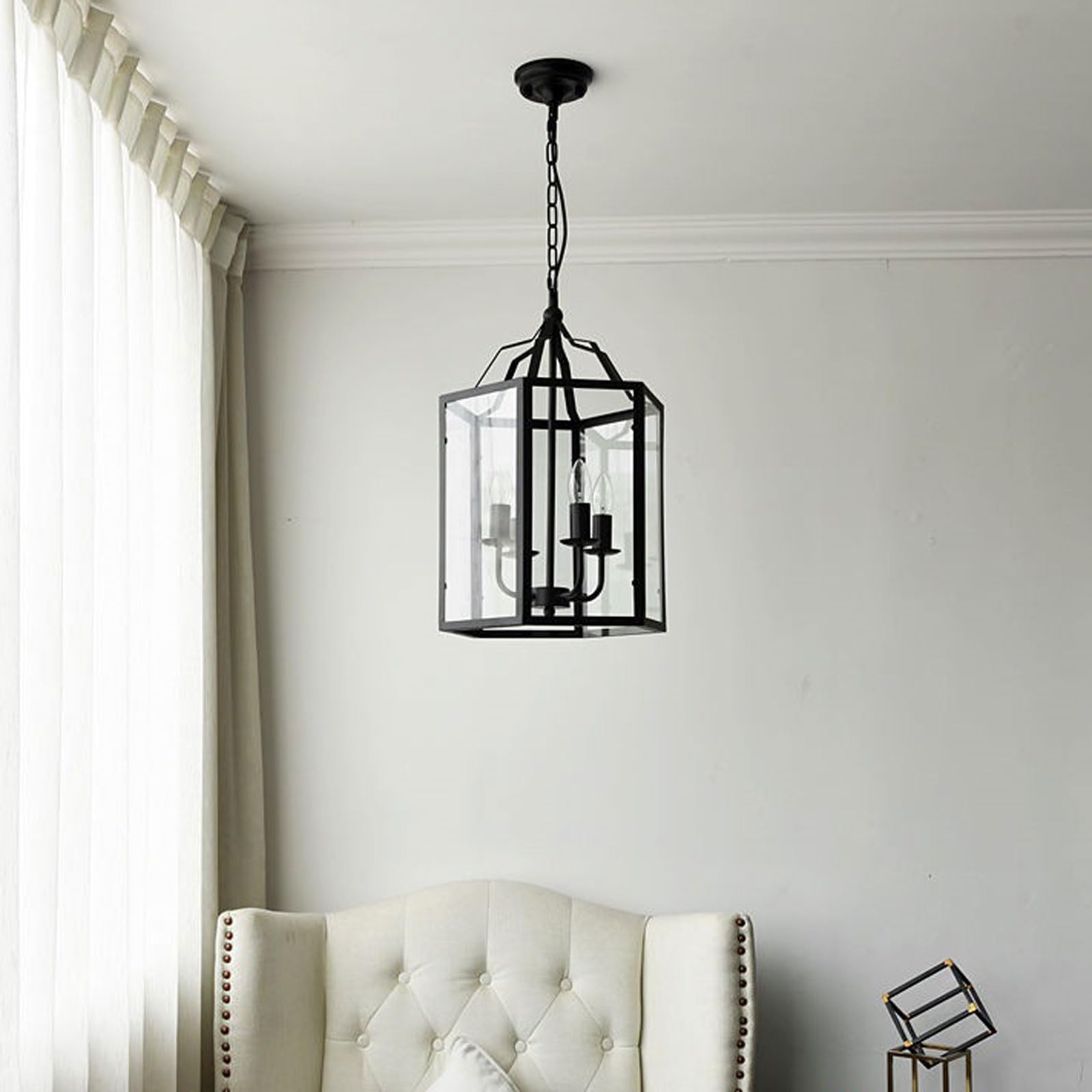 Lampada a sospensione industriale a 3 teste, gabbia in metallo nero opaco, stile rustico, lampadario geometrico a sospensione per isola cucina, sala da pranzo e aree reception.