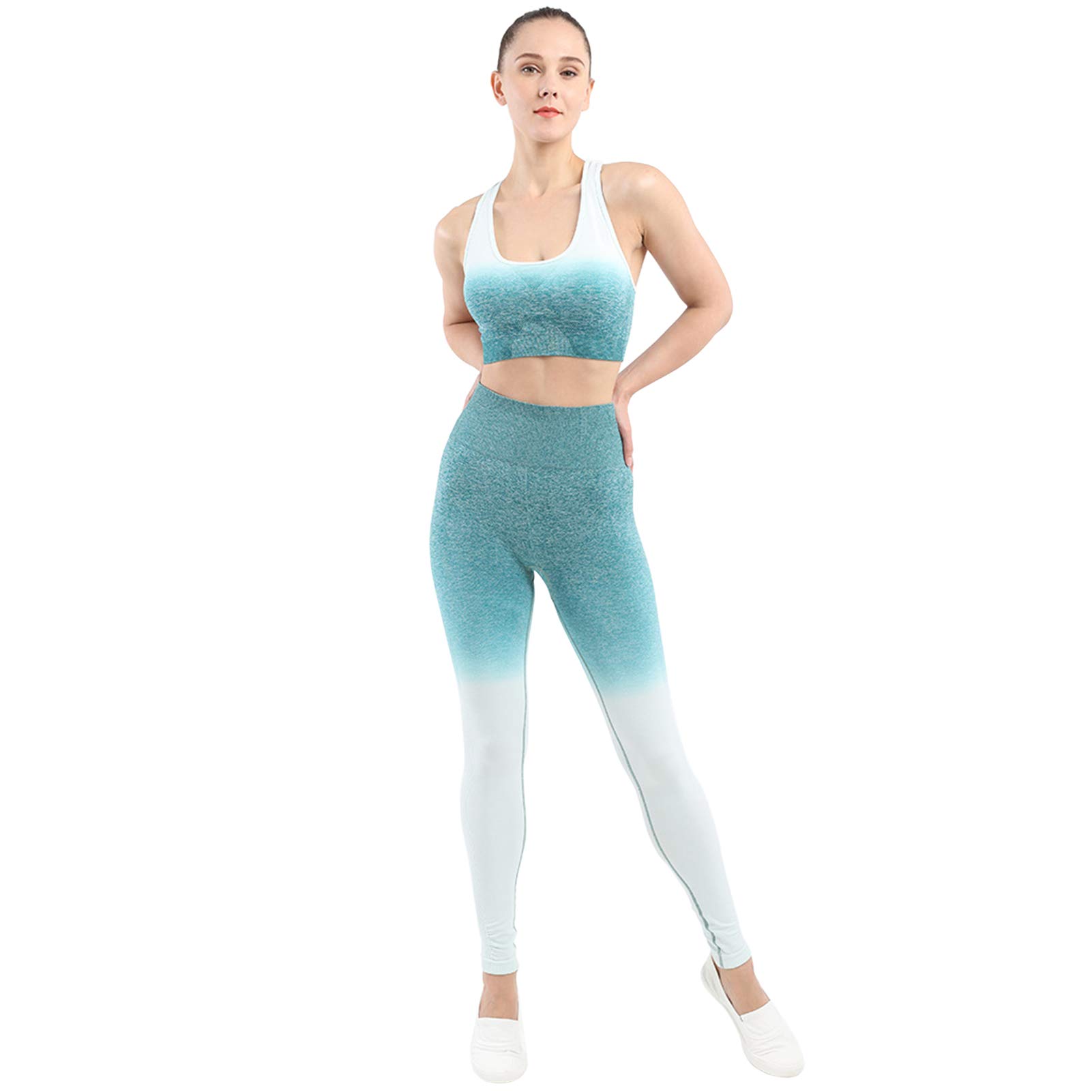 Rummyluckjp Women's Seamless Sportswear Cropped Tops High Waist Yoga Leggings Workout Running Gym Outfits