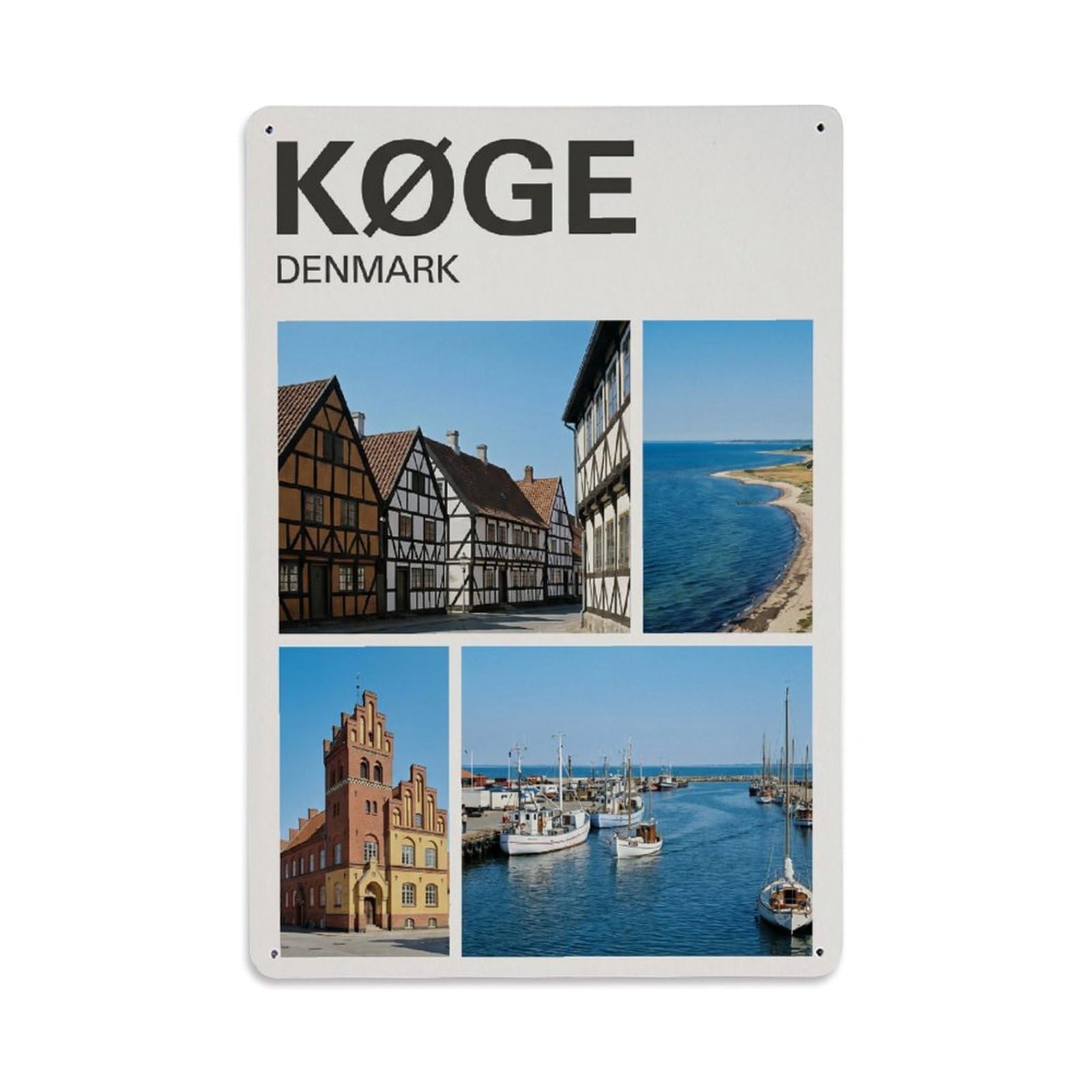 Vintage Travel Denmark Koge Metal Tin Sign Plaque Wall Decor for Cafe, Club Bar, Office, Garden Metal Poster 8x12Inch