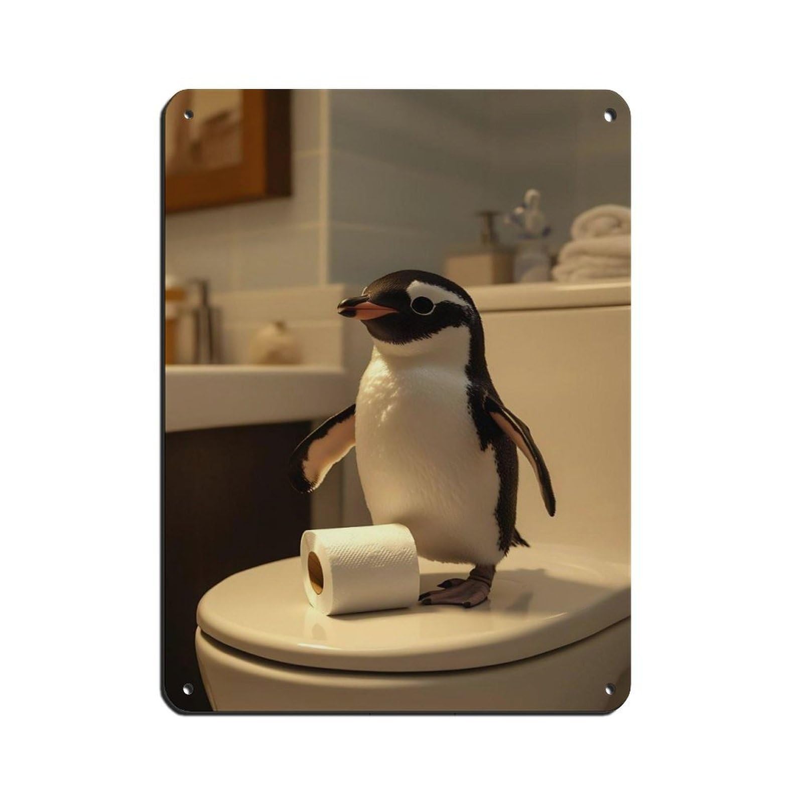 Cute Penguin Bathroom Retro Poster Metal Tin Sign Chic Art Retro Iron Painting Bar People Cave Cafe Family Garage Poster Wall Decoration 12x16inch(30x40cm)