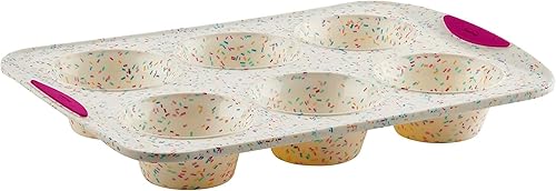 Trudeau Structure White Confetti - Molde para magdalenas jumbo de 6 tazas Utensilios de silicona reforzada con acero de primera calidad,