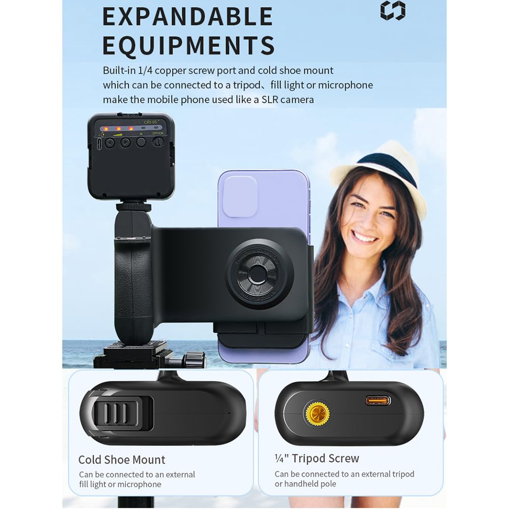 Impugnatura Magnetica Per Smartphone RX01 Con Ricarica Wireless 15W, Telecomando BT E Rotazione A 90° Per Video E Foto