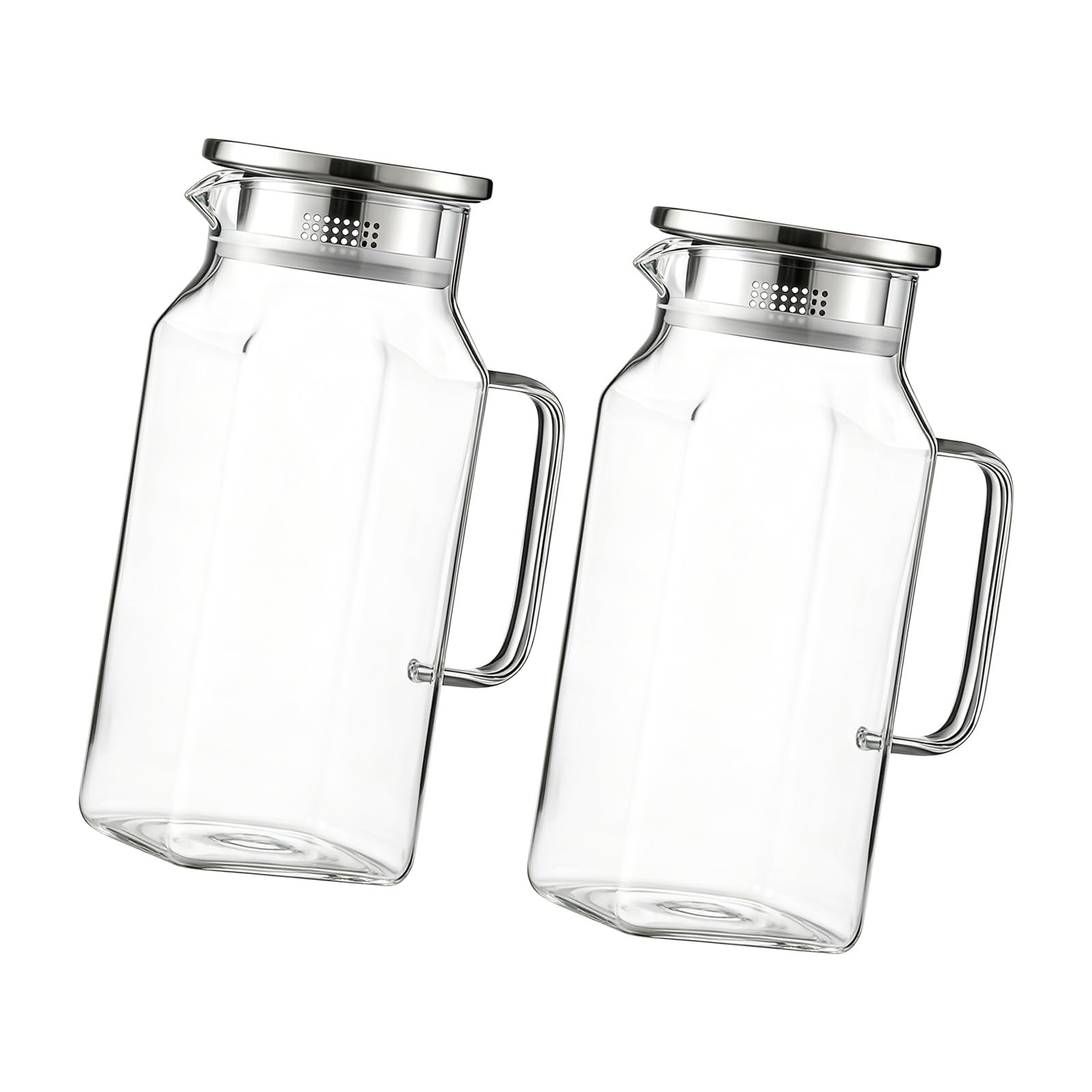 Xinsheinelry 2Pieces Clear Glass Pitcher with Lid and Spout Party Drink Serving Container for Kitchen and Dining Square Glass Pitcher with Handle