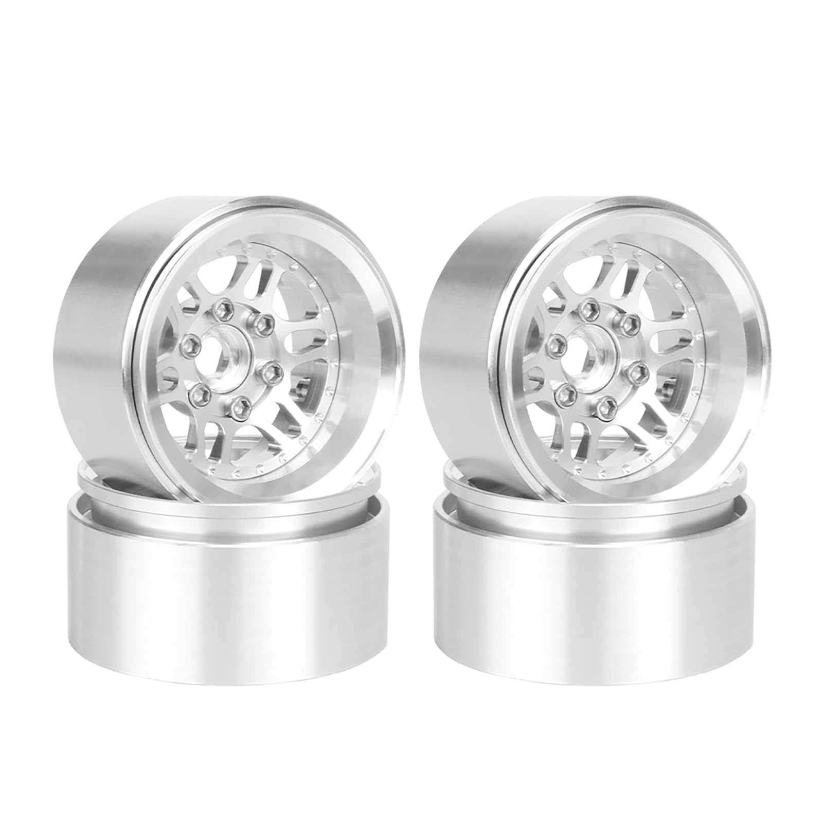 KINGCOO 4Stück 1.9 Zoll Beadlock Räder Felge Offset-10mm Aluminium Metall Radnabe Rad für 1/10 RC Rock Crawler Auto für Axial SCX10 TRX4 Gen8 TRX6 D90 Upgrade Ersatzteile(Silber)