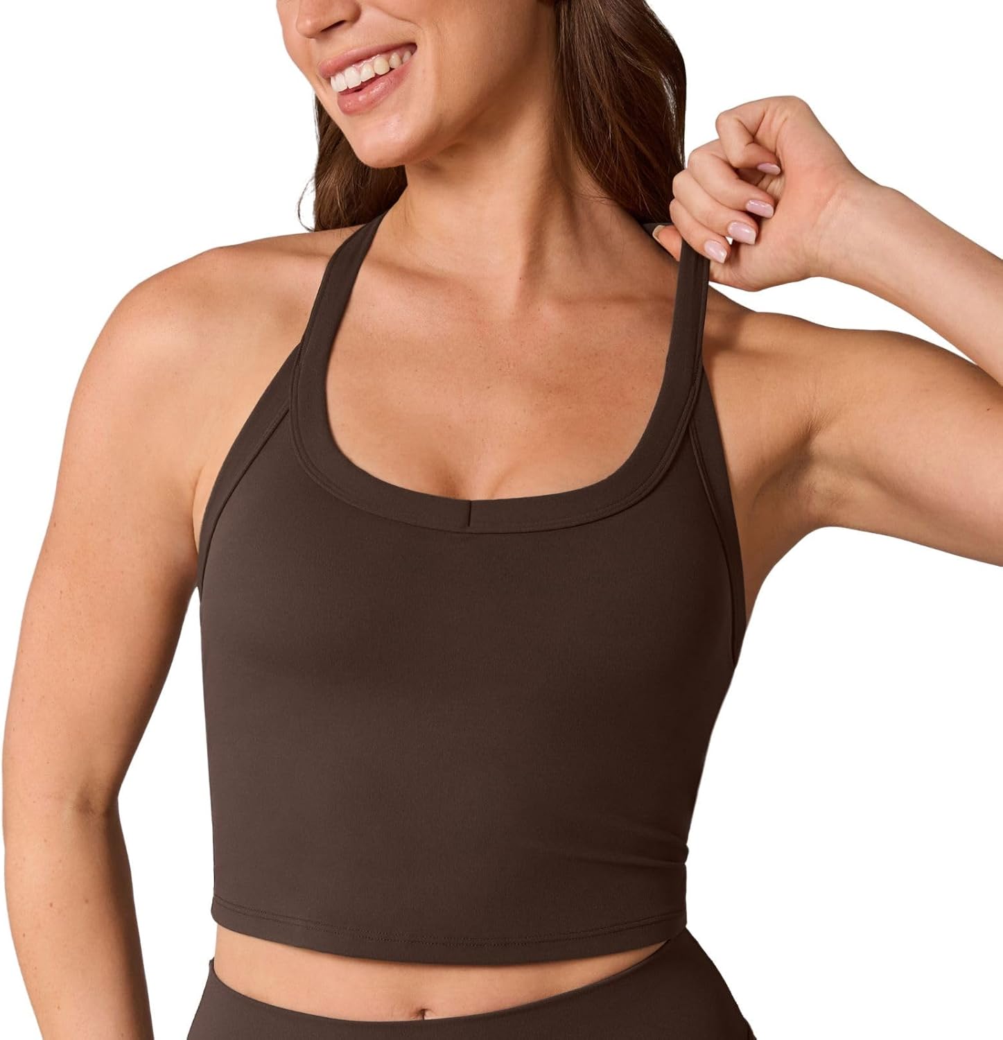UNISSU Hugcurve Racerback Longline Sports Bra for Women Scoop Neck with Built in Bra Yoga Tank Crop Tops Padded Camisole