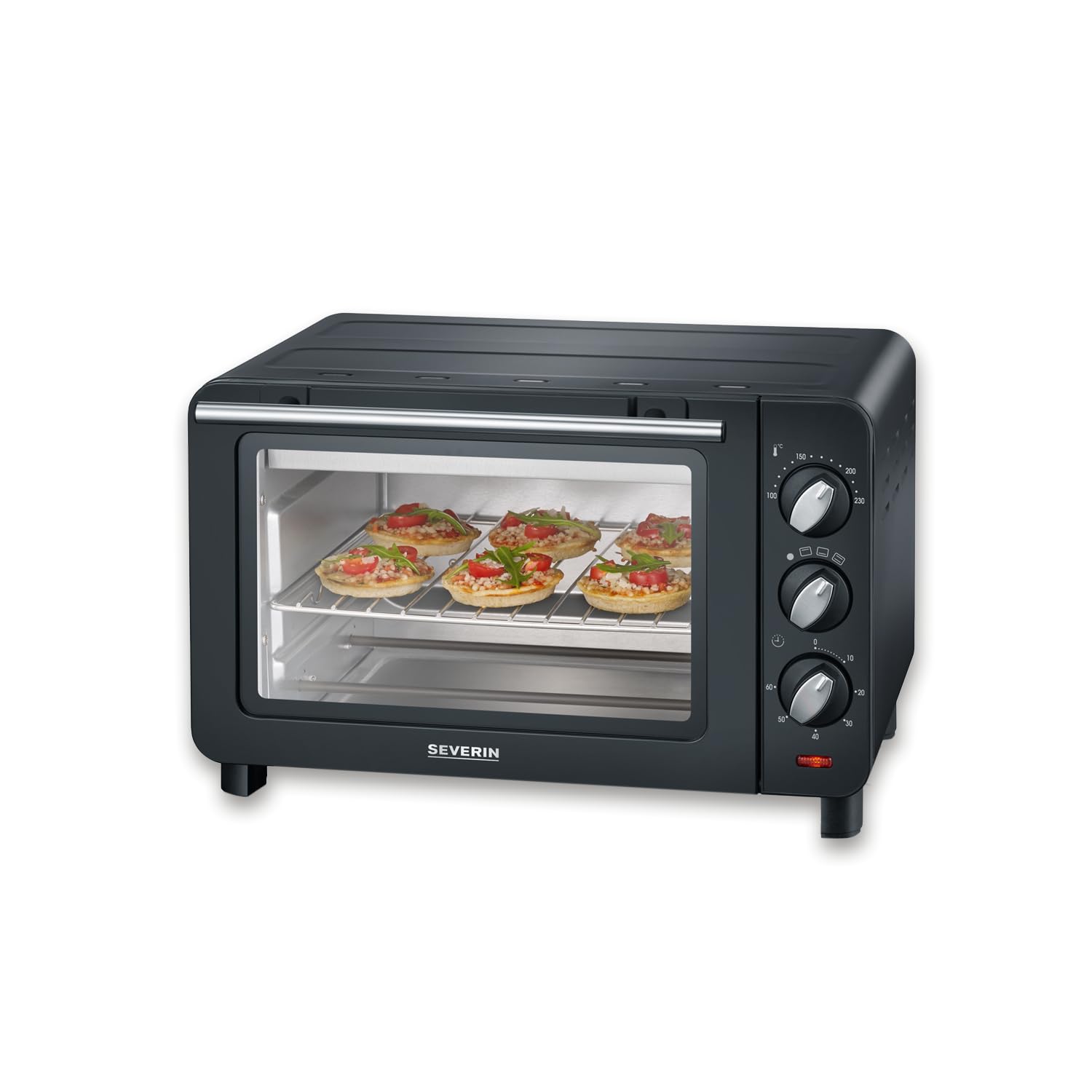 SEVERIN - Horno tostador de 1200 W, temperatura entre 100 y 230 °C, 14 Litros, temporizador, grill y rejilla para hornear, Color Negro TO 2042