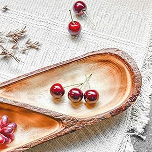 Aeravida two section mango tree wood with natural bark rimmed serving tray fruit bowl wooden fruit bowl for kitchen counter wooden bowls for snacks decor handmade wooden bowl  urban country home decor