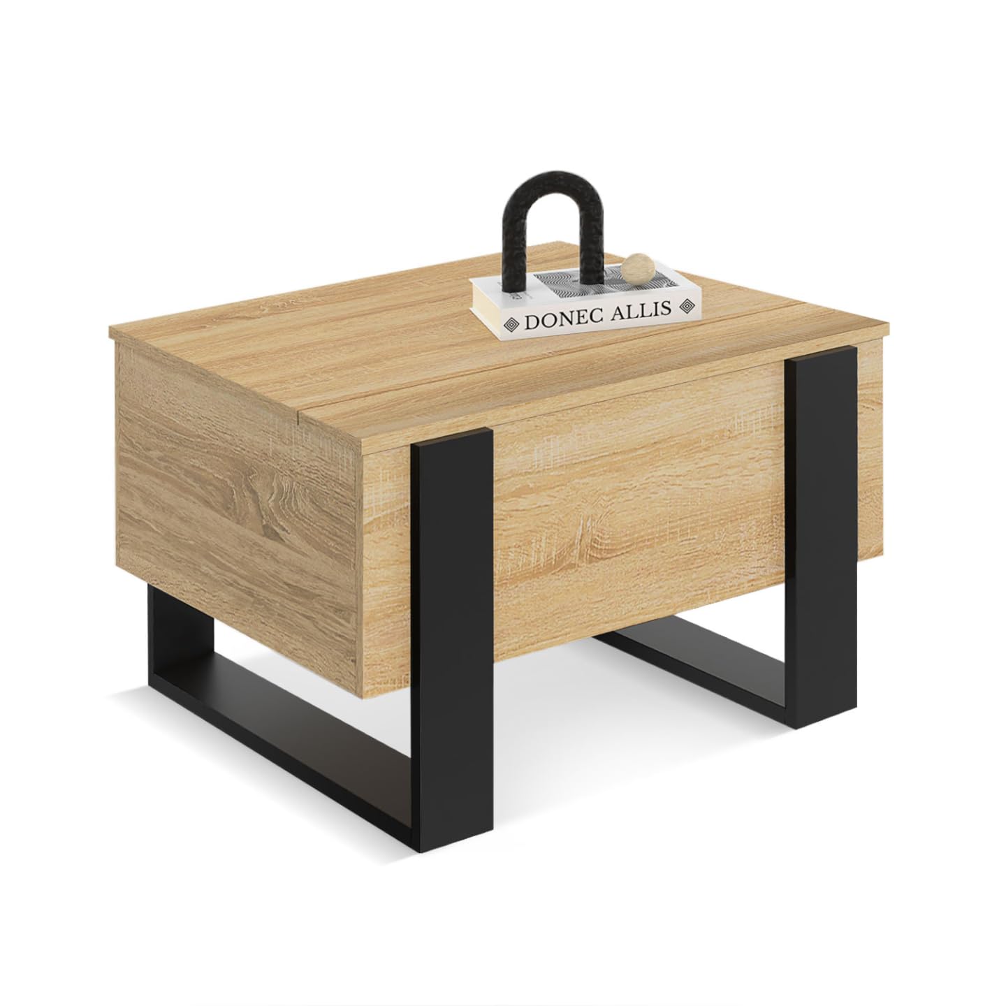 IDMarket - Table Basse carrée Plateau relevable 70 cm Phoenix Bois et Noir