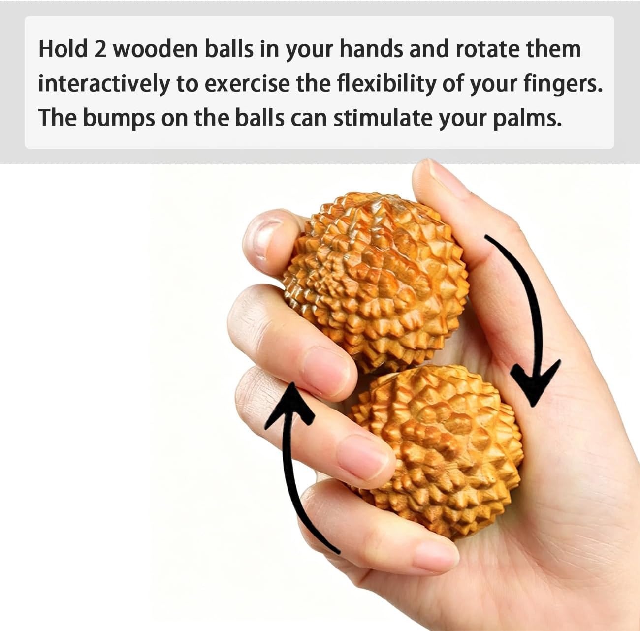 Wood Exercise Balls 2pc, Hand Exercisers for Strength, Therapy Massage Ball for Pain Management, Olders