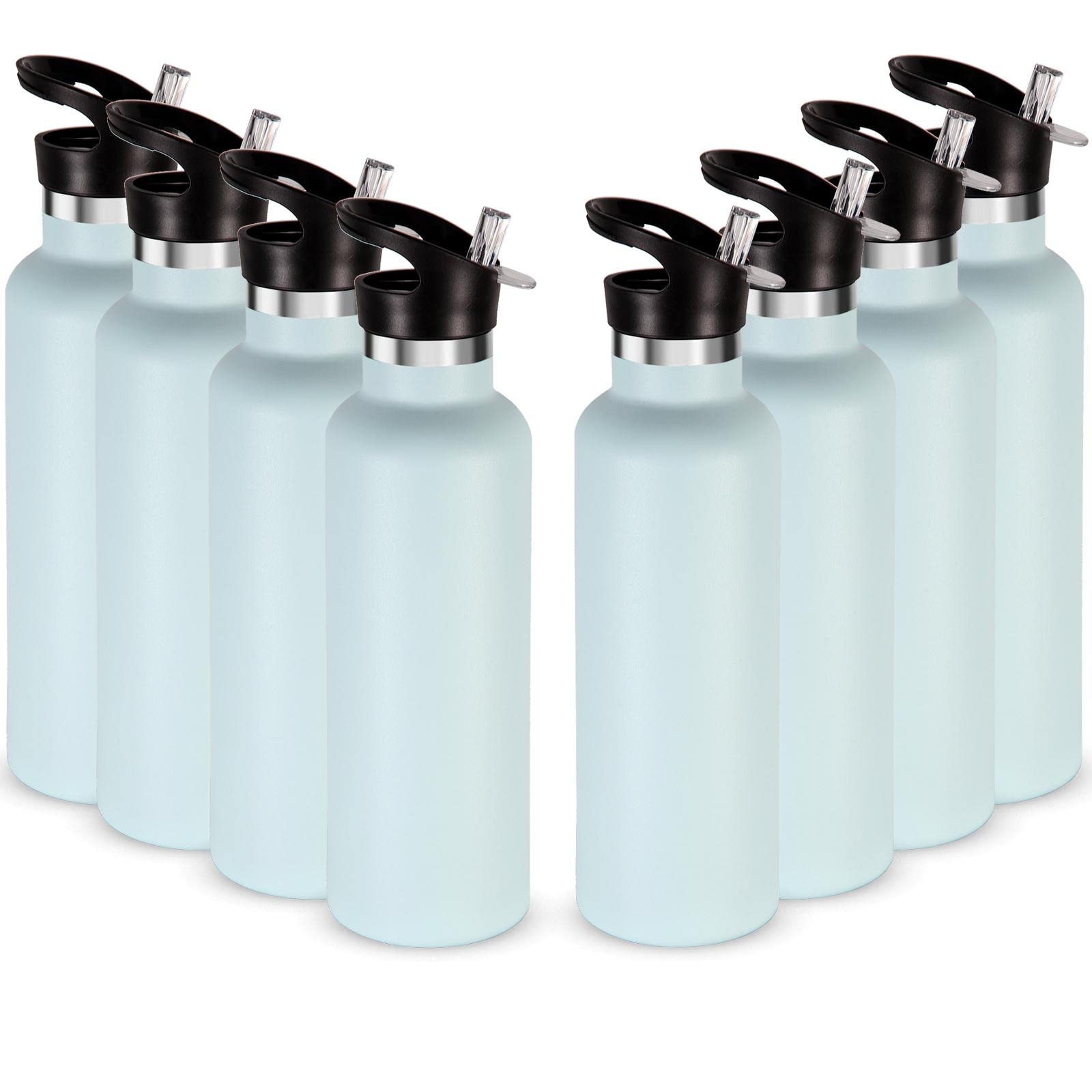 Neihepal 24oz Insulated Water Bottles Bulk 8 Pack,Stainless Steel Double Wall Sport Bottle with Straw Lid,Metal Cup Reusable Thermoses with Hand Cap