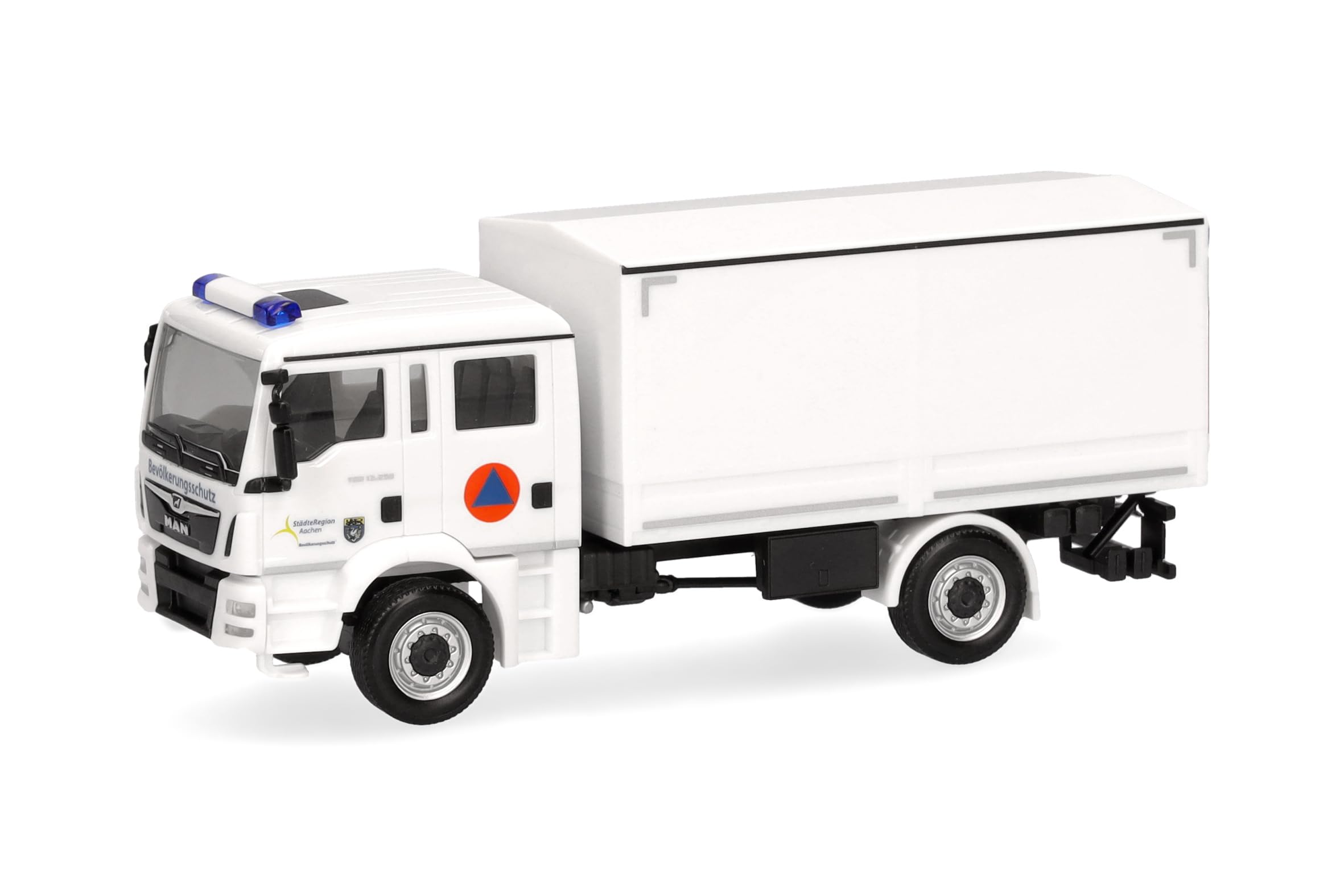Herpa Truck model MAN TGM MzKW "Civil Protection Aachen Region", miniature scale 1:87, collectible, Made in Germany, plastic