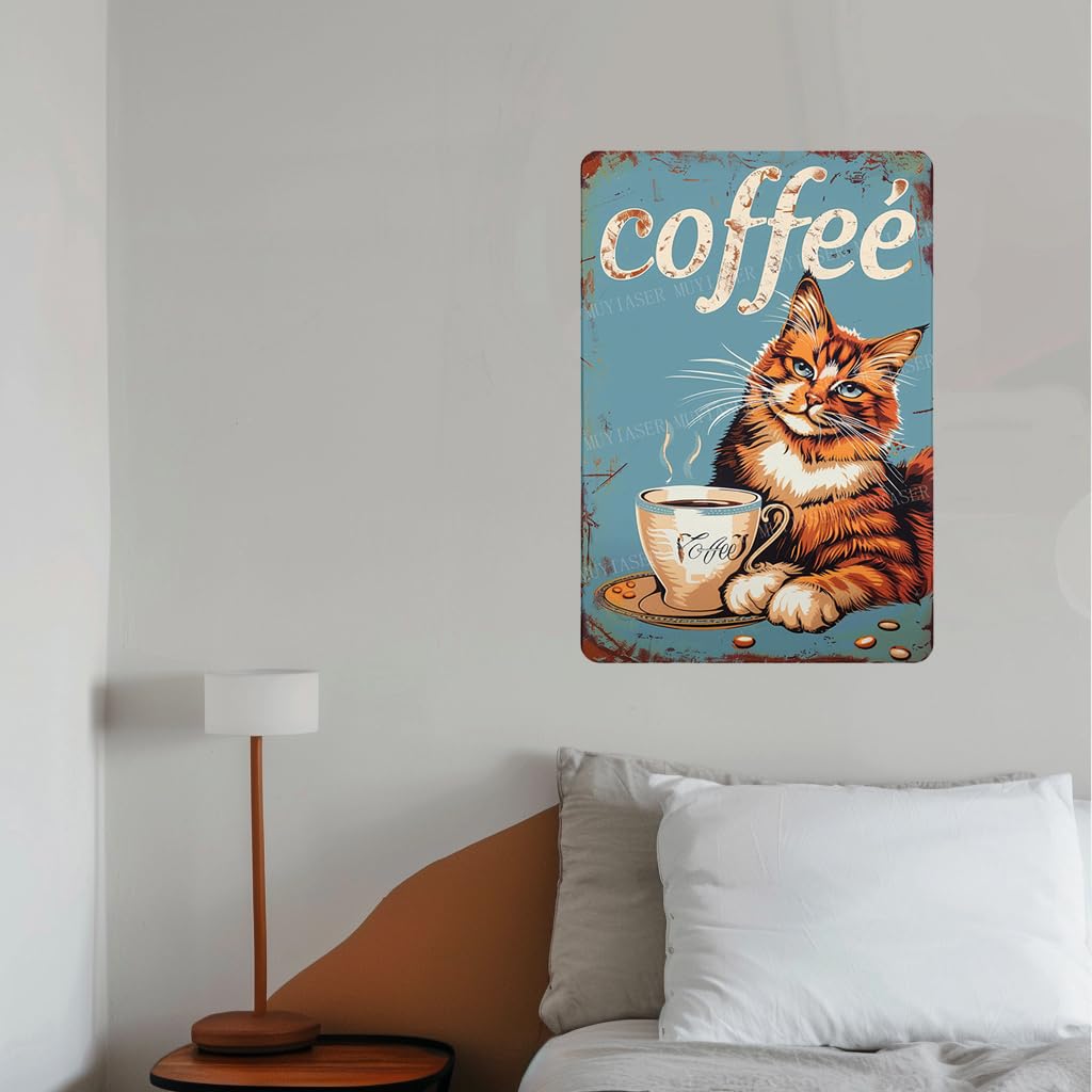 Targa In Metallo Vintage Con Gatto, 10,2x40,6 Cm, Decorazione Da Parete Per Casa, Bar, Caffè, Stile Instagram Chic, Antiruggine
