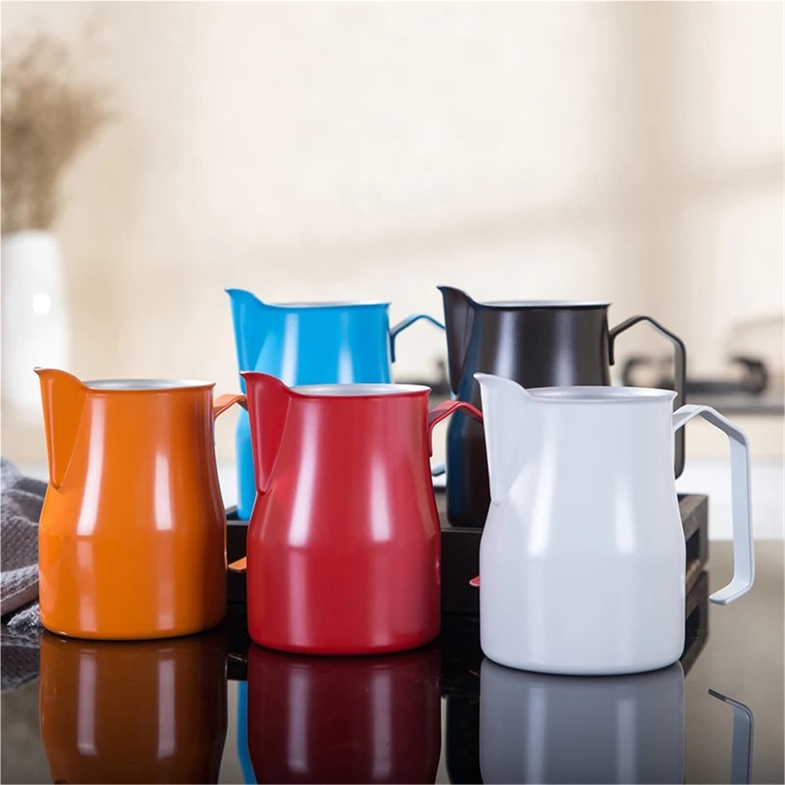 Jarra De Leche De Acero Inoxidable Jarra for espumar leche de acero inoxidable: vierta sobre la tetera café Taza for humeante(500ml,WHITE)