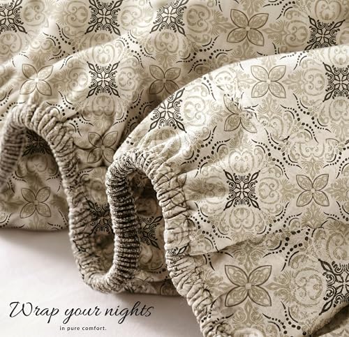 Image of BSB HOME 220 TC Cotton Fitted Single Bedsheet with 1 Pillow Cover, Soft Breathable, Elastic Fit, Fade Resistant, Easy Care - 36 x 72 + 6 Inches (Sandstone Damask)