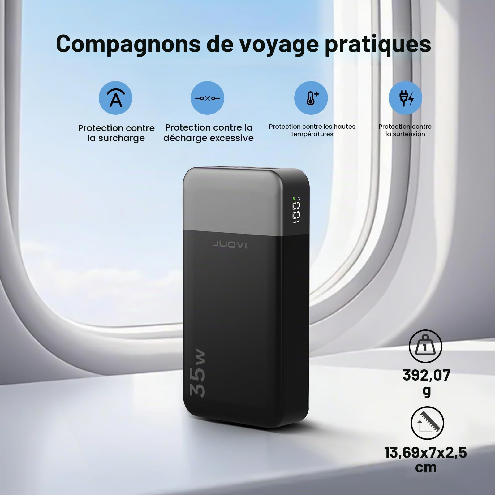 JUOVI Batterie Externe 35W 20000mAh Power Bank | Charge Rapide PD QC avec 4 Ports USB Écran LED Batterie Portable pour iPad Tablette iPhone Samsung Galaxy