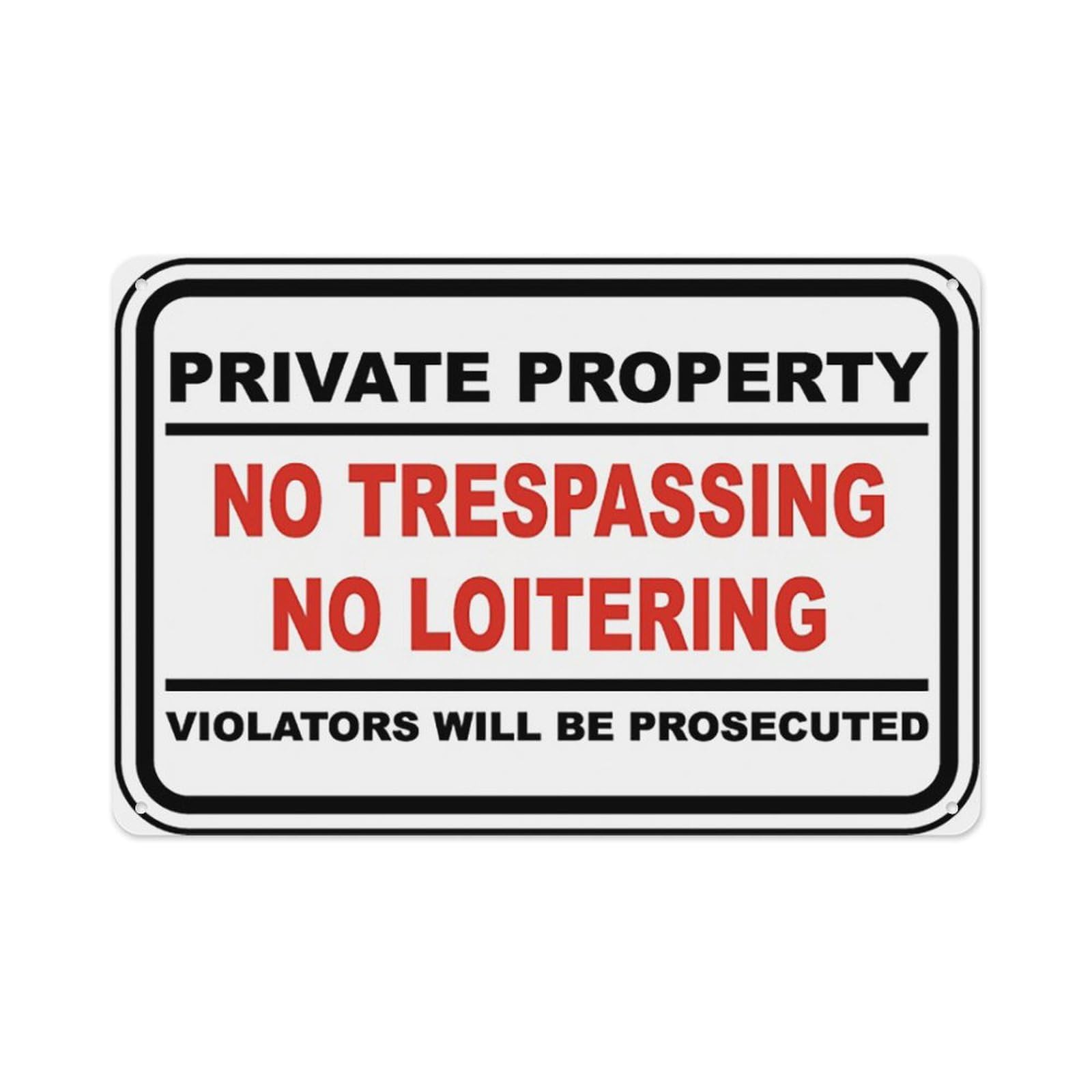 peiyeety No Trespassing No Loitering Sign Aluminum Tin Warning Signs For Home Outdoor Garden 8X12 Inches