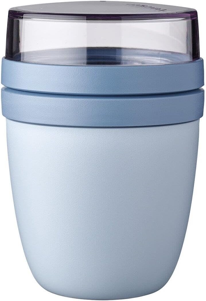 Overnight Oats jar - Practical Yoghurt Cup & Muesli Cup - Separate Compartments for Yoghurt & Muesli - Suitable for Freezer, Microwave & Dishwasher - 500 ml + 200 ml - Nordic Blue