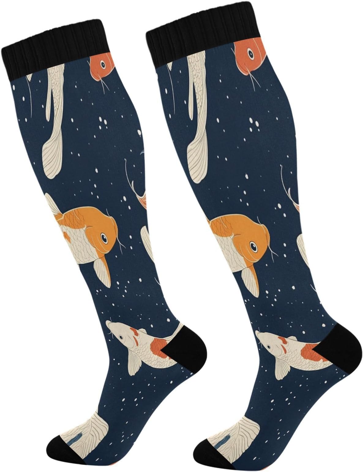 YETTASBIN Koi Fish Compression Socks for Women Men, Circulation Knee High Stockings for Running Cycling Medical