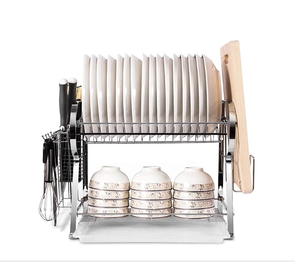 Geschirrabtropfgestell, Geschirrkorb Edelstahl, Geschirrtrockengestell Ausziehbare Abtropfschale, Extra Abtropfbrett, Besteckhalter, Doppel-Tellerablage Abtropfgestell für die Küch