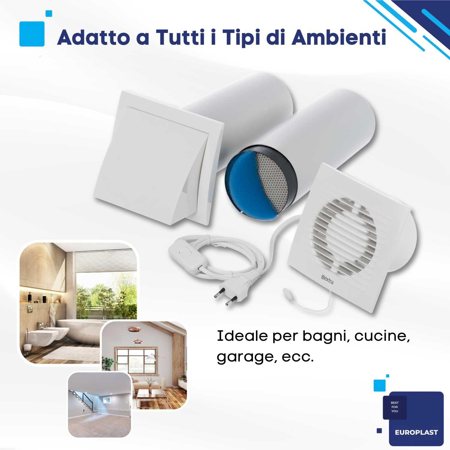 EUROPLAST Ø 100mm VMC Doppio Flusso Recupero Calore - VMC Recuperatore di Calore - Ventilazione Meccanica Controllata - Ventola Ricambio Aria - La Ventilazione Efficiente