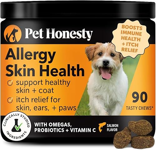 Pet Honesty Alergia para la salud de la piel, alivio de la picazón de alergias, aceite de pescado para perros, probióticos para una piel sana, capas