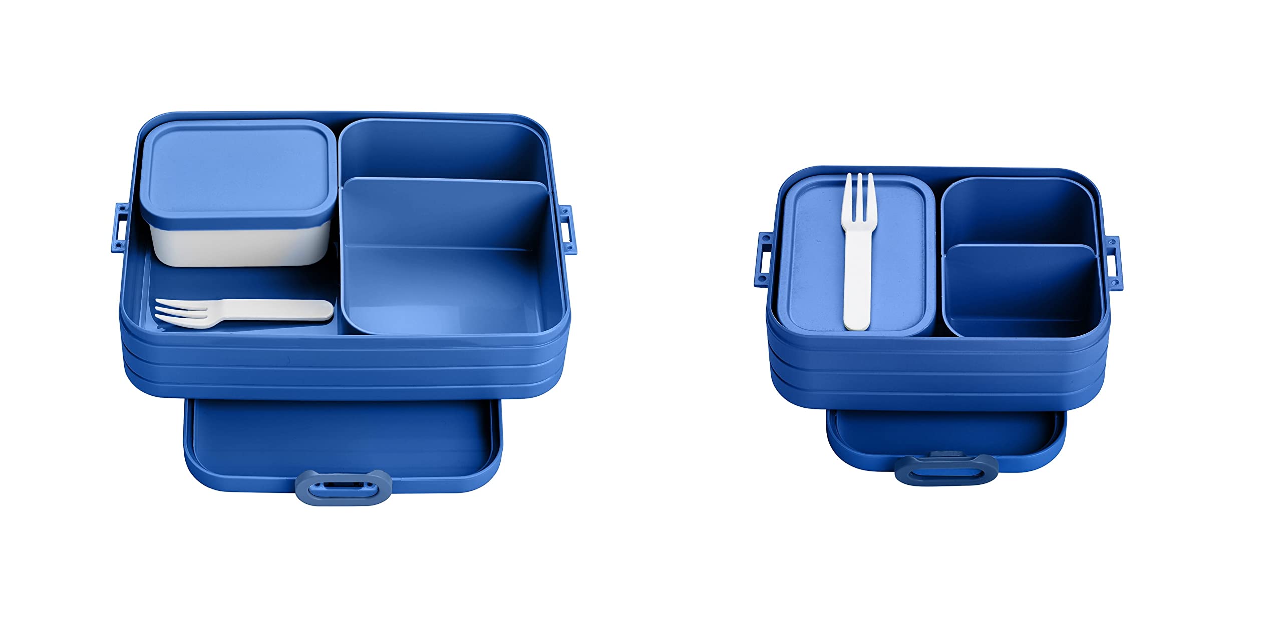 Mepal Juego de 2 cajas de almuerzo Bentolunchbox Take a Break, tamaño pequeño de grande, fiambrera con contenedores, apto para hasta 4 u 8 bocadillos, TPE/PP/ABS, 0 mm, azul vivo, color azul