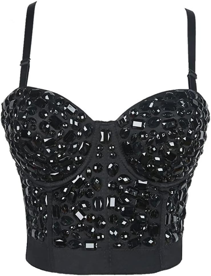 Women Party Corset Bra Tops Steampunk Gothic Push Up Gorset Rhinestone Sexy Lingerie Clubwear Sliver